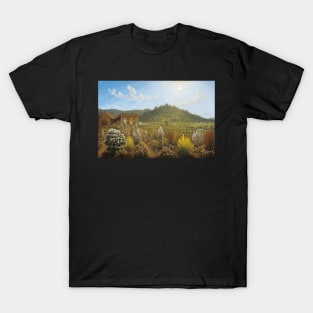 a view of the artist s house and garden in mills plains van diemen s land 1835 - John Glover T-Shirt